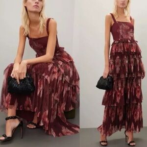Hutch Burgundy Floral Layered Maxi Dress